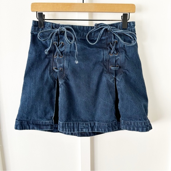 Free People Dresses & Skirts - FREE PEOPLE lace up denim pleated mini skirt
